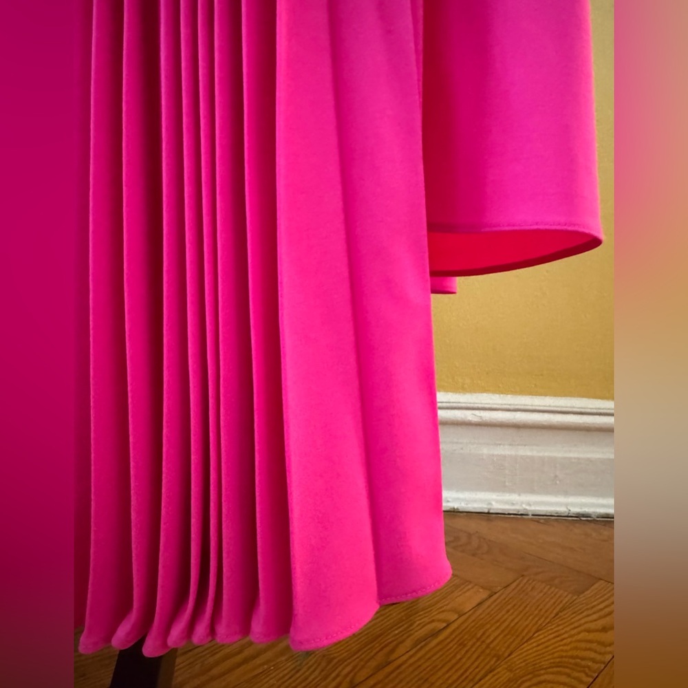 Christopher John Rogers Pleated Asymmetric Skirt Neon Pink Wool Blend - Picture 10 of 15